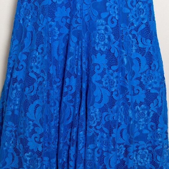 La Femme Prom Maxi Dress 28355 Mermaid Lace Rhinestone Blue - Picture 10 of 15